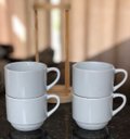 Ver imagem 4 de Kit Jogo 4 Xicaras Café/chá Hotel 200ml Empilháveis C/ Suporte Pinus - Porcelana Branca
