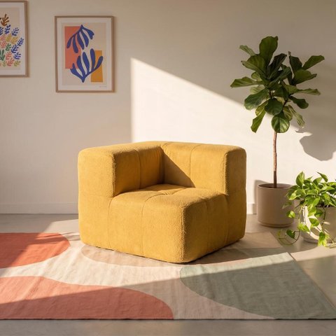 Sofá Modular de Canto 1 Lugar 86cm Sync Kappesberg Boucle Mostarda