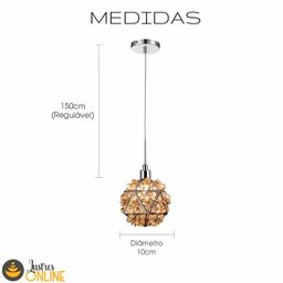 Pendente Cristal Legítimo Âmbar 11cm P/ Quarto com Lampada - 3