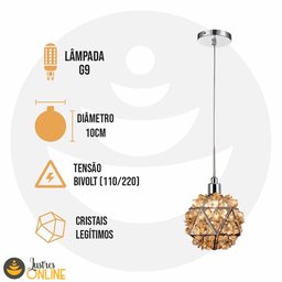 Pendente Cristal Legítimo Âmbar 11cm P/ Quarto com Lampada - 10