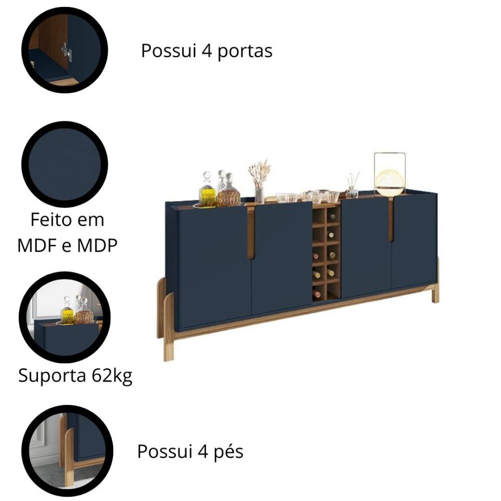 Buffet 190cm 4 Portas Lizz Casa D Azul Cobalto/cedro - 4