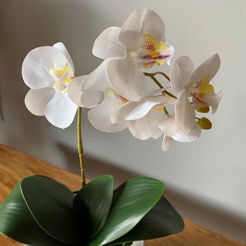 Orquídea Branca Artificial Arranjo No Vaso Espelhado Flores - 2