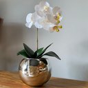Ver imagem 3 de Orquídea Branca Artificial Arranjo No Vaso Espelhado Flores