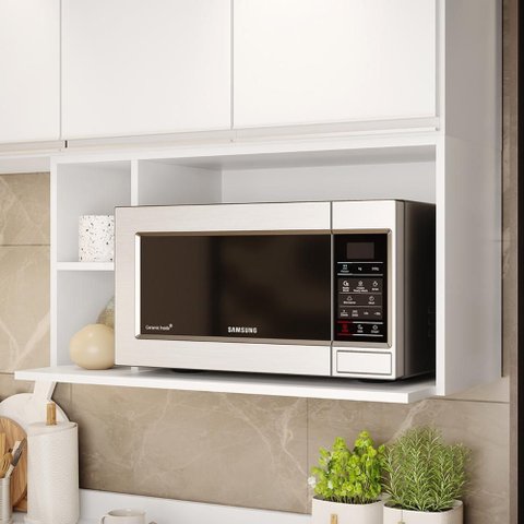 Suporte Microondas Aéreo 81cm com Nicho Adega Miami Branco - Lumil
