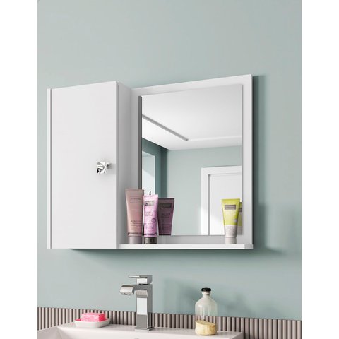 Armário Espelheira para Pia Banheiro 1 Uma Porta Lux Branco