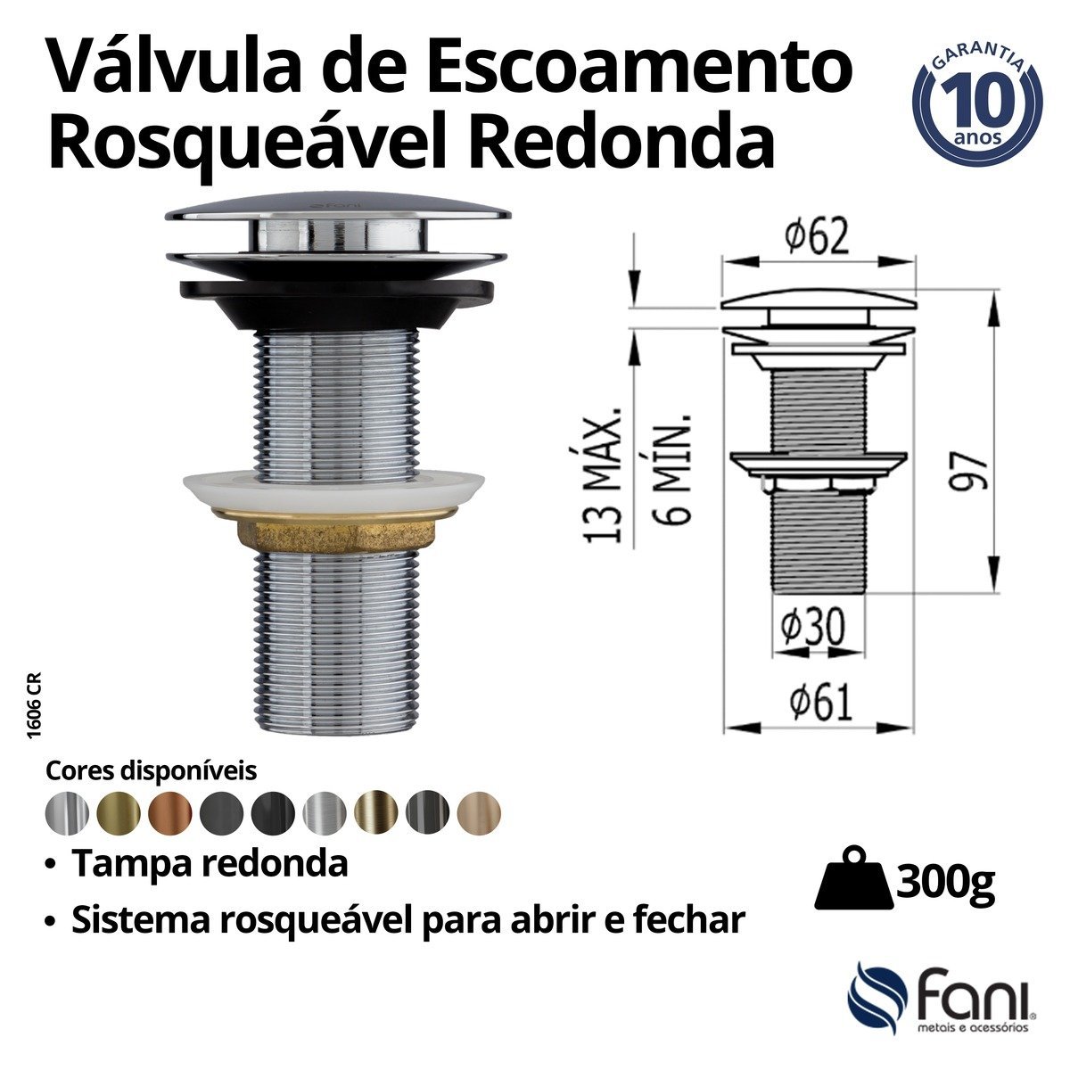 Válvula Lavatório Redonda com Click 1606rv Rosso Vecchio Fani* - 3