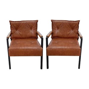 Conjunto Poltrona Valadares Tecido Courino Marrom