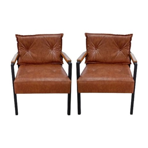 Conjunto Poltrona Valadares Tecido Courino Marrom