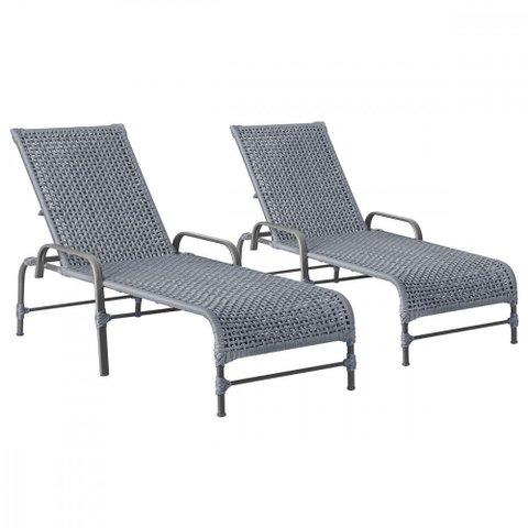 2 Espreguiçadeiras Reclinavel Catar Preto Corda Nautica Trama Original