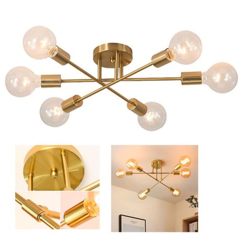Lustre Sputnik Luminaria 6 Lampadas E27 Candelabro Comercial Residencial Sala Recepçao Decoraçao Lux