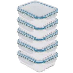 Kit 5 Potes Hermético de Vidro Borossilicato Marmita 600ml
