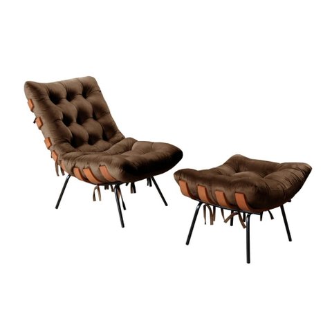Poltrona Costela com Puff Cor:Veludo Marrom 260
