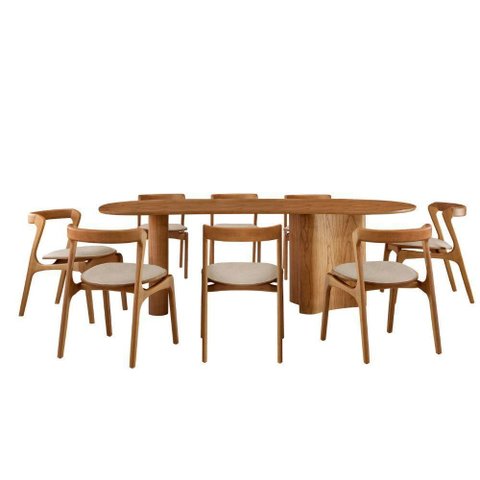 Mesa de Jantar Soláris 220cm Madeira Tampo Laminado Orgânico Linho Off/imbuia Nat.