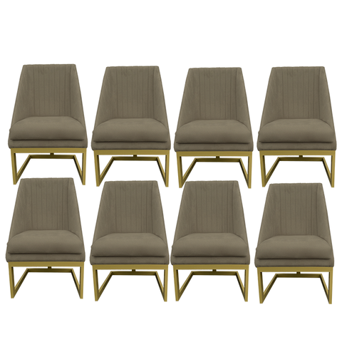 Kit 08 Cadeiras para Sala de Jantar Ana Base de Ferro Suede Marrom Rato - D'classe Decor