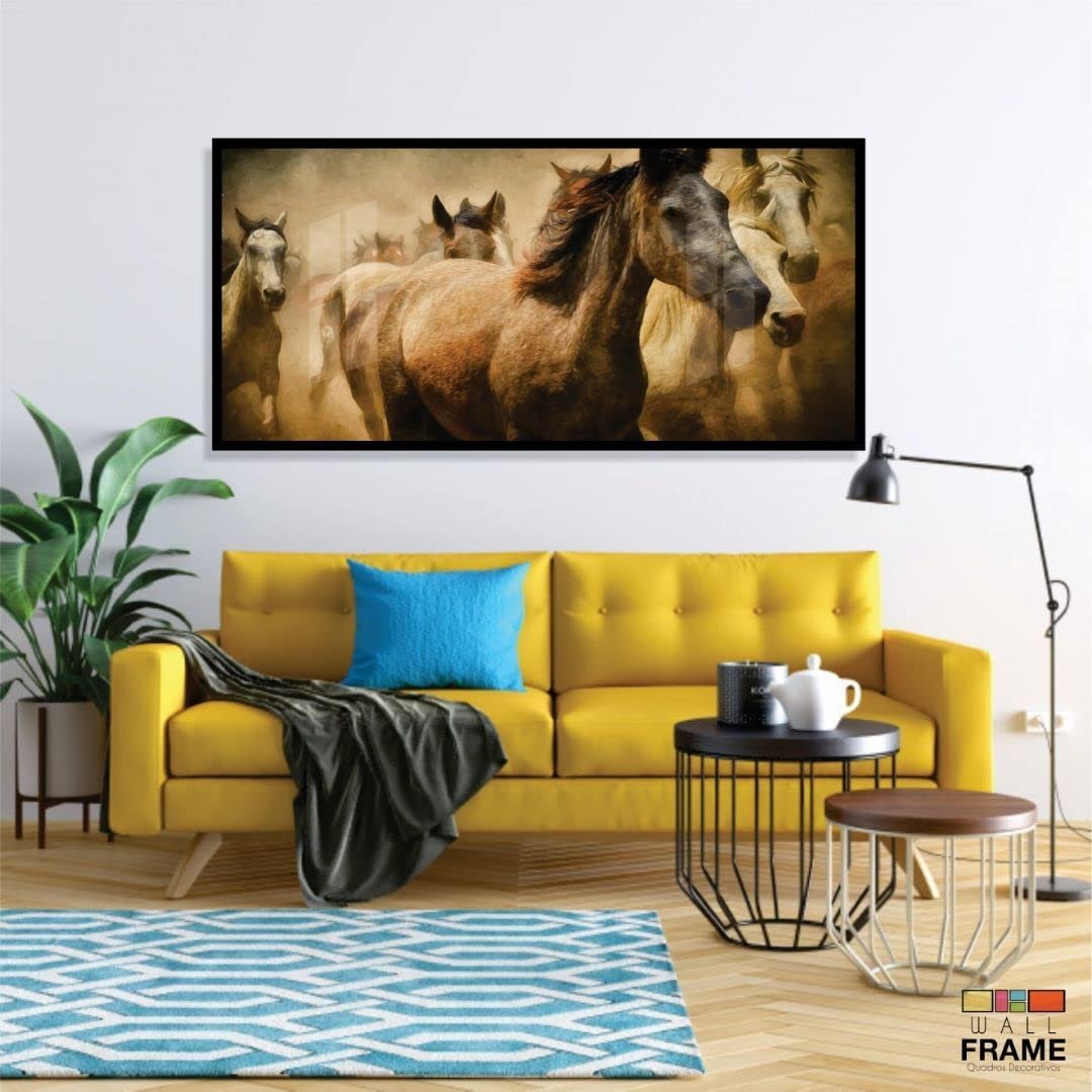 Quadro Decorativo 120x90 Moldura De Madeira Cavalo De Frente