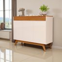 Ver imagem 2 de Aparador Buffet Balcão 3 Portas Ripado 2 Prateleiras Pés e Base Madeira Maciça:off White/nature