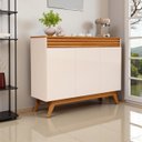 Ver imagem 3 de Aparador Buffet Balcão 3 Portas Ripado 2 Prateleiras Pés e Base Madeira Maciça:off White/nature