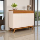 Ver imagem 1 de Aparador Buffet Balcão 3 Portas Ripado 2 Prateleiras Pés e Base Madeira Maciça:off White/nature