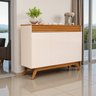 Aparador Buffet Balcão 3 Portas Ripado 2 Prateleiras Pés e Base Madeira Maciça:off White/nature - 1