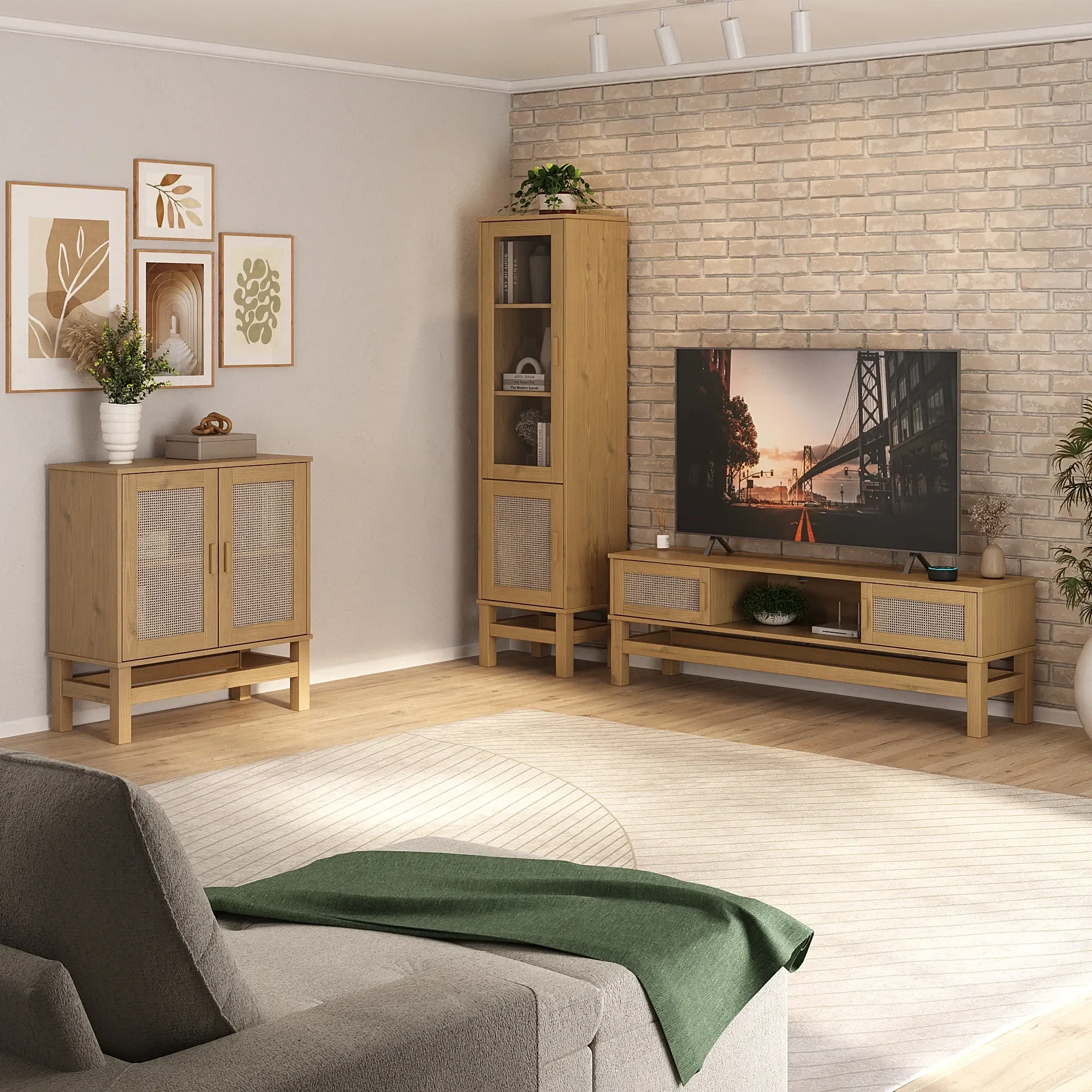Rack para Tv em Madeira e Rattan Natural - 6