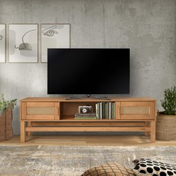 Rack para Tv em Madeira e Rattan Natural - 4