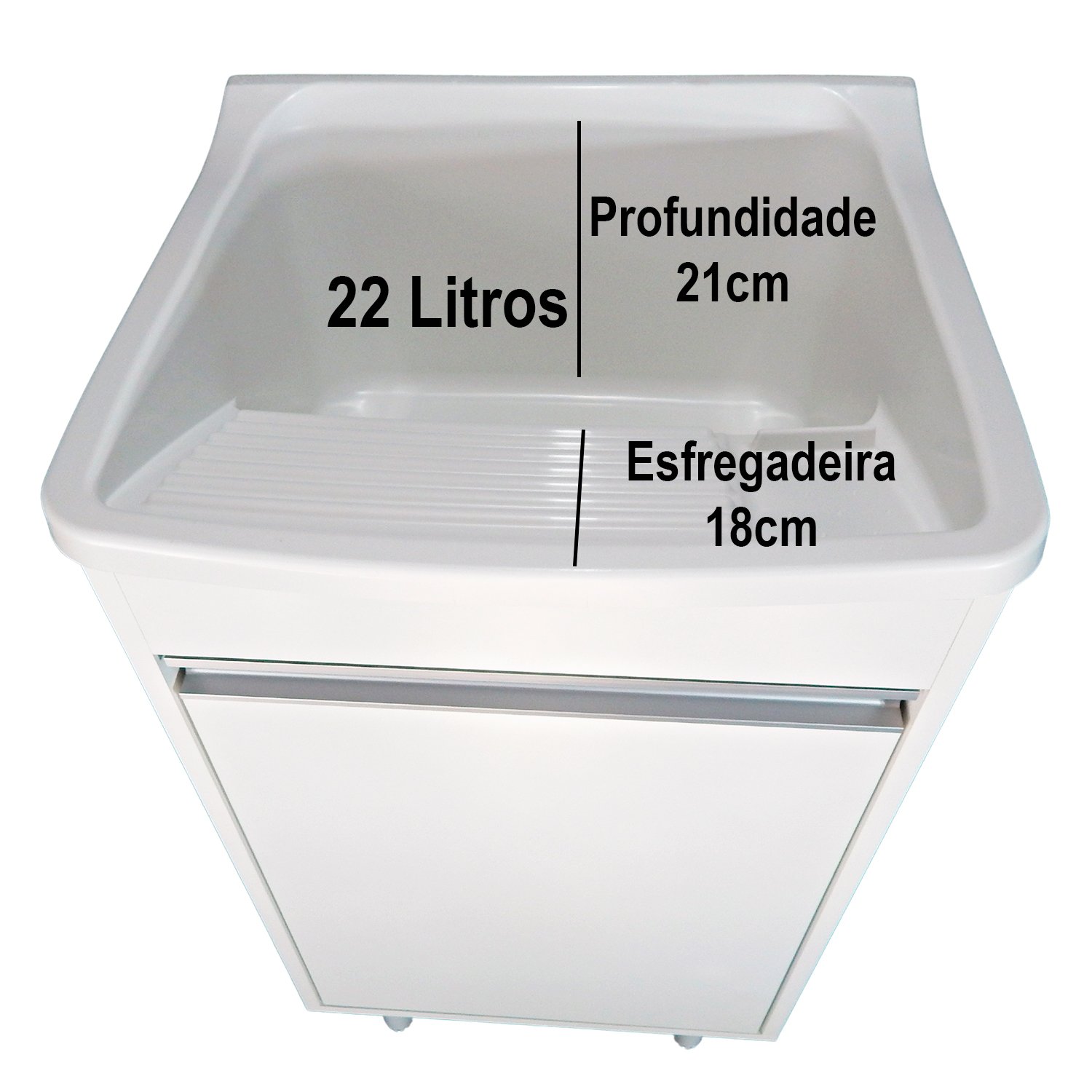 Gabinete 46cm De Lavanderia Com Puxador Perfil e Tanque 22L Tanque: Branco - 2