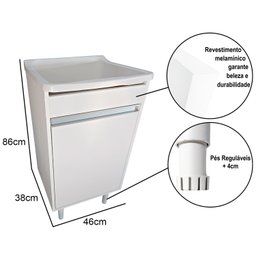 Gabinete 46cm De Lavanderia Com Puxador Perfil e Tanque 22L Tanque: Branco - 3