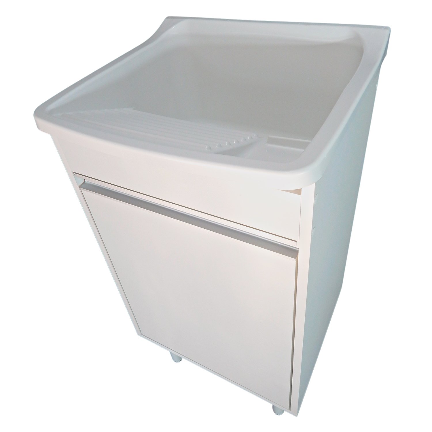 Gabinete 46cm De Lavanderia Com Puxador Perfil e Tanque 22L Tanque: Branco