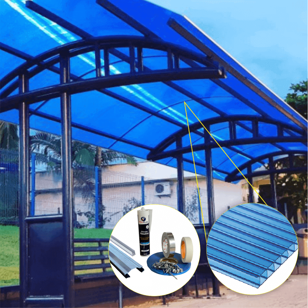 Cobertura Policarbonato Alveolar 4,00m x 6,00m - Azul 6mm - 5