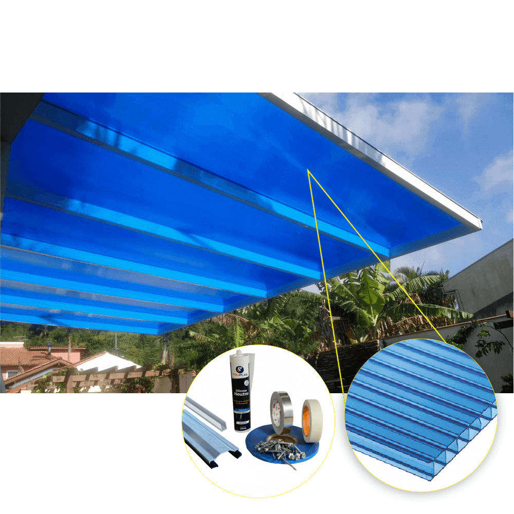 Ver imagem 3 de Cobertura Policarbonato Alveolar 4,00m x 6,00m - Azul 6mm