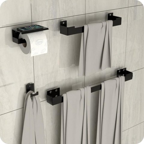 Kit Acessórios para Banheiro com Adesivo 4 Peças Preto Elg