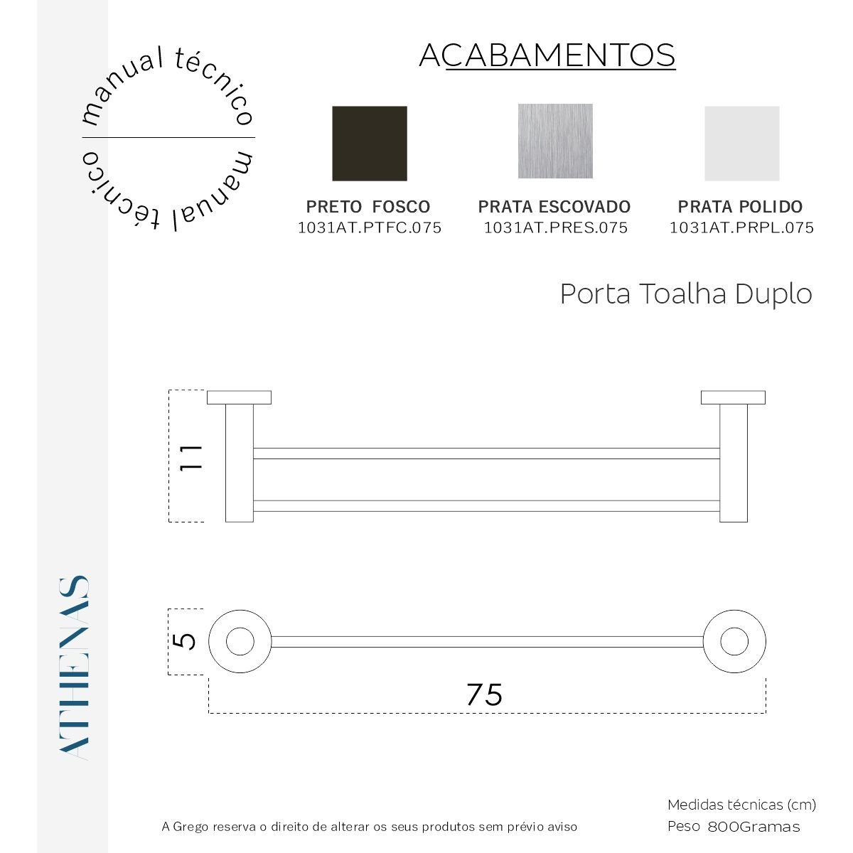 Porta Toalha Duplo de Banheiro 75cm Grego Metal Acessório Suporte Redondo Alto Brilho Athenas - 6