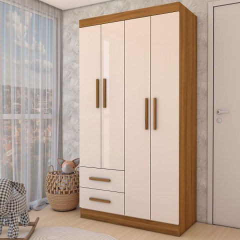 Guarda-roupa Infantil Linho 4 Portas 2 Gavetas Freijó Trend/off White Tx - Panorama Móveis