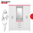 Ver imagem 6 de Guarda-Roupa Capelinha com Espelho 4 Portas e 3 Gavetas Persia Branco/Branco- Rosa