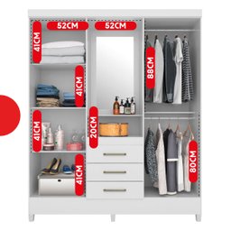 Guarda-Roupa Capelinha Com Espelho 4 Portas E 3 Gavetas Persia - 5 Guarda-Roupa Capelinha Com Espelho 4 Portas E 3 Gavetas Persia - 5