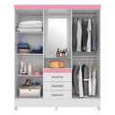 Ver mais imagens de Guarda-Roupa Capelinha com Espelho 4 Portas e 3 Gavetas Persia Branco/Branco- Rosa