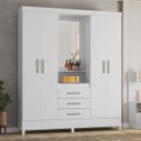 Ver imagem 1 de Guarda-Roupa Capelinha com Espelho 4 Portas e 3 Gavetas Persia Branco/Branco- Rosa