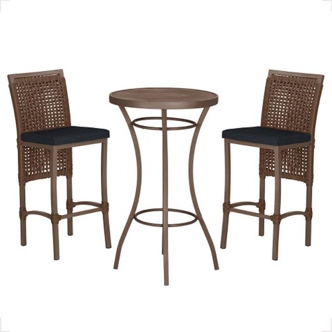 Mesa Bistro e 2 Banquetas Roma Marrom Corda Náutica 12 Trama Original
