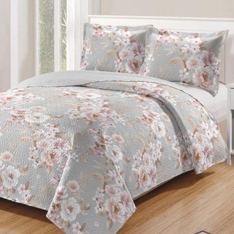 Kit Cobre Leito Colcha Daily Casal 3 Peças Dupla Face Estampado Floral - Floral 17 - 100% Polié