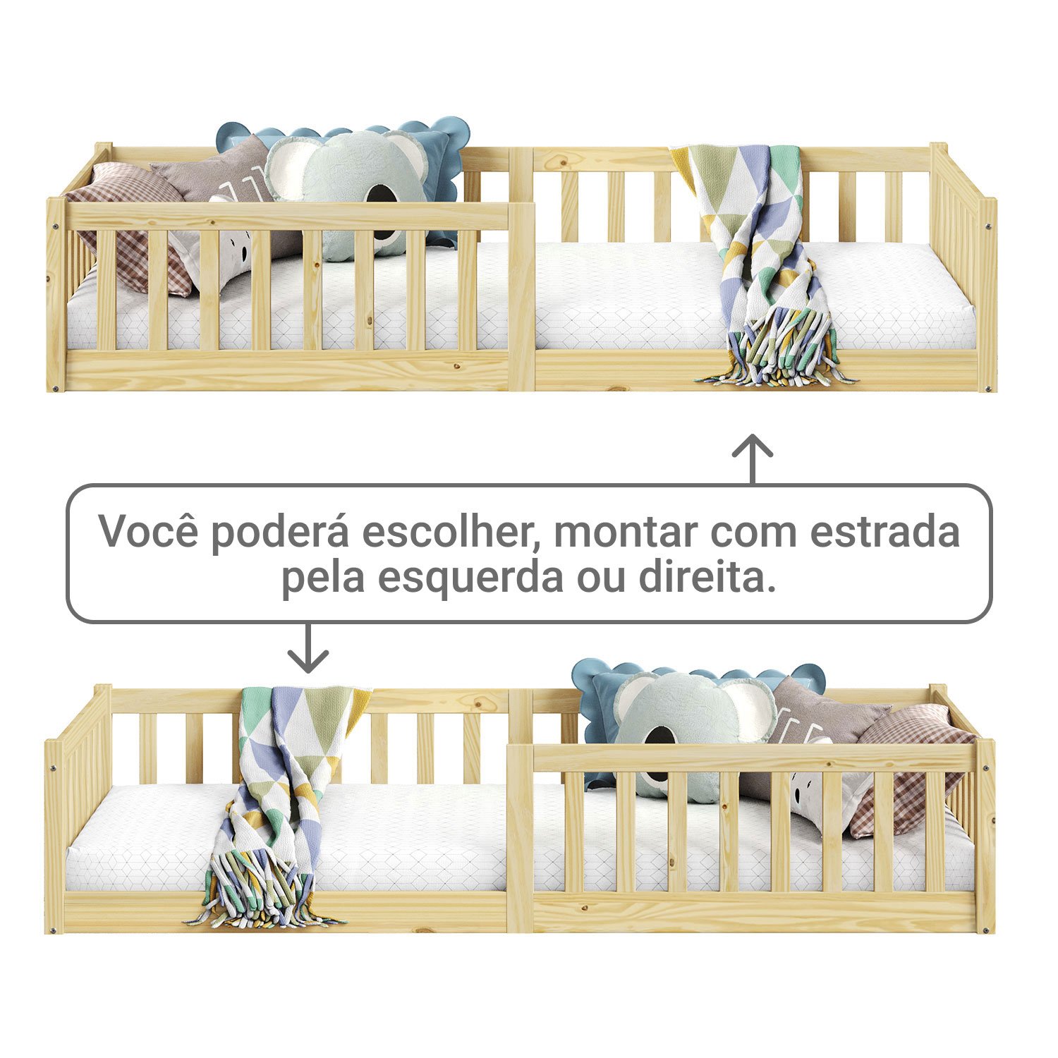 Cama Infantil Solteiro Chão com Grades Montessoriana Gustavo Natural - 3