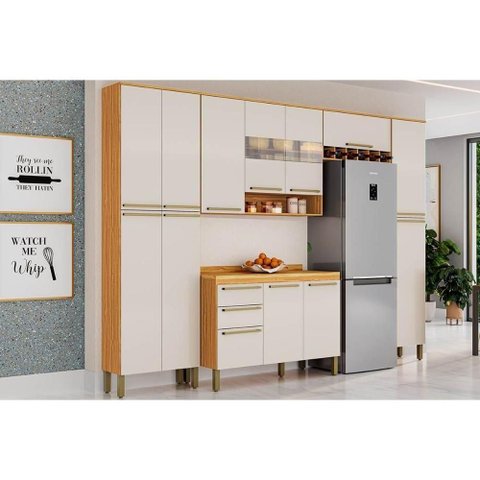 Cozinha Modulada Completa Nápoli Prime 5 Peças 2 Aéreos + 1 Balcão+ 2 Paneleiros C5p04 Amendoa