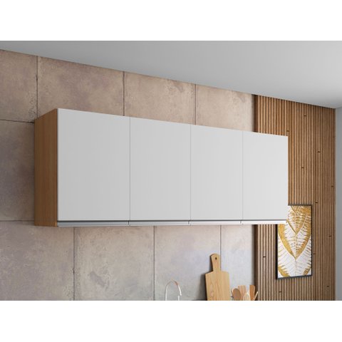 Armário Aéreo Andreia 4 Portas P/ Cozinha 150 Cm Ajl Móveis - Amêndoa/branco