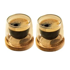 Conj 2 Copos Parede Dupla C/ Base Bambu 80ml - Mimo Style