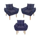 Ver imagem 1 de Kit 03 Poltronas Opala Confortável Sala, Quarto Cor:azul Marinho