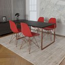 Ver imagem 1 de Mesa Industrial Base Ferro Cobre Tampo 137X90 Preto 4 Cadeiras Ferro Cobre Assento Vermelho Preto