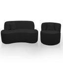 Ver imagem 1 de Kit 2 Poltronas com Sofá Curvo 2 Lugares Feijão Forma Orgânica 1,50 Bouclé Maranata
