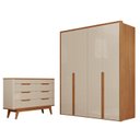 Ver imagem 2 de Conjunto Guarda-Roupa 4 Portas 3 Gavetas Cômoda 8 Gavetas com Tampo MDF Lizz Off White/Cedro