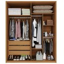 Ver imagem 4 de Conjunto Guarda-Roupa 4 Portas 3 Gavetas Cômoda 8 Gavetas com Tampo MDF Lizz Off White/Cedro