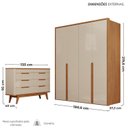 Ver imagem 3 de Conjunto Guarda-Roupa 4 Portas 3 Gavetas Cômoda 8 Gavetas com Tampo MDF Lizz Off White/Cedro