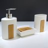 Kit Banheiro Porta Sabonete Escova Branca Bandeja de Bambu - 7
